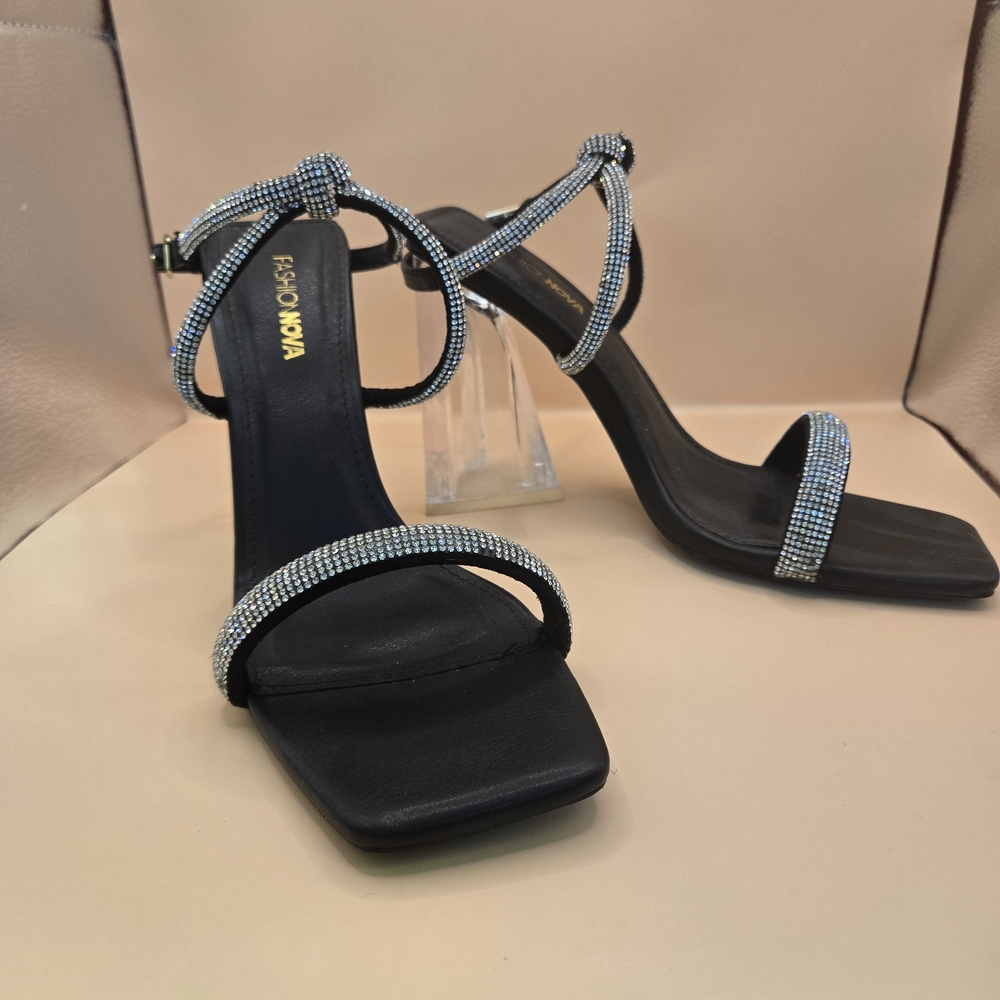 Women's Black and Silver Strappy Heels Size 9.5